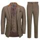 Mens 3 Piece Herringbone Tweed Suit in Brown Retro Style Fitted[SUIT-X6068-4-TAN-36,UK/US 36 EU 46,Trouser 30"]