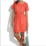 Madewell Dresses | Madewell Eyelet Wildfield Rusted Red Dress, Short Sleeve Knee Length, Cut Out | Color: Orange/Red | Size: 0