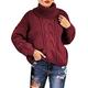 BLENCOT Womens Chunky Knit Sweater Turtleneck Knitted Jumper Batwing Sleeve Red Casual Knit Pullover Tops 14