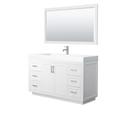 Miranda 60 Inch Single Bathroom Vanity in White, 4 Inch Thick Matte White Solid Surface Countertop, Integrated Sink, Brushed Nickel Trim, 58 Inch Mirror - Wyndham WCF292960SWHK4INTM58