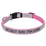 Reflective Personalized Pink Dog Collar with Custom Embroidery, Small