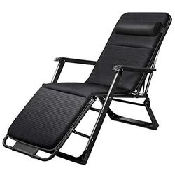 HAIYU- Adjustable Sun Lounger Garden Lounge Chair Folding Reclining Chair, 180 Degree Flat Design, Outdoor Leisure Sunbed with Removable Pillow and Cushion(Color:Black)