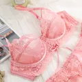 Ensembles de soutien-gorge et culotte en dentelle ultra-fine rose pour femmes grande taille