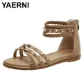 YAERSettlement-Sandales de styliste pour femmes chaussures plates gladiateur de haute qualité