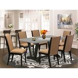 Red Barrel Studio® 6 - Person Acacia Solid Wood Dining Set Wood/Upholstered in Gray/Brown | 30" H x 60" L x 36" W | Wayfair