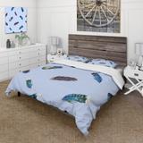 Designart 'Boho Ethnic Blue Feathers' Bohemian & Eclectic Duvet Cover Set