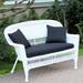 White Wicker Loveseat With Cushion and Pillows