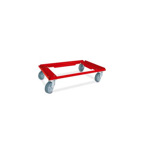 Logistikroller/Kistenroller Aluminiumdeck in Farbe rot kunststoffbeschichtet, für Behälter 600×400 oder 2x 400×300 mm