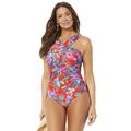 Plus Size Women's High Neck Wrap One Piece Swimsuit by Swimsuits For All in Red Floral (Size 8)