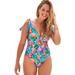 Plus Size Women's Tie Shoulder One Piece Swimsuit by Swimsuits For All in Multi Leaf (Size 4)