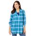 Plus Size Women's Flannel Tunic With Layered Look by Woman Within in French Blue Cozy Plaid (Size 3X)