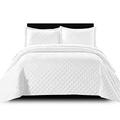 Prime Linens Super King Size Bedding Set - White Quilted Bedspread Throw + 2 Pillow Shams - Reversible Embossed Pattern Quilt Bed Cover for Bedroom Décor