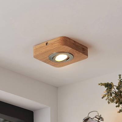 Lindby LED-Deckenleuchte Mikari, 14 cm, Holz, schwenkbar Mikari, Holz hell, für Wohn- / Esszimmer, Holz, Modern, Deckenlampe