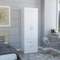 Latitude Run® Lisboa Armoire w/ Double Doors, 2 Drawers, & Hanging Rod Wood in White | 70 H x 23.3 W x 18.8 D in | Wayfair