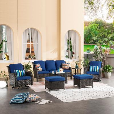 OVIOS 7-piece Patio Wicker Swivel Chairs Set
