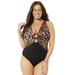 Plus Size Women's Center Ring Plunge One Piece Swimsuit by Swimsuits For All in Leopard (Size 4)