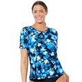 Plus Size Women's Chlorine Resistant Swim Tee by Swimsuits For All in Blue Layered Floral (Size 20)