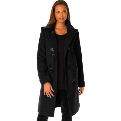 Plus Size Women's Hooded Toggle Wool Coat by Jessica London in Black (Size 12 W)