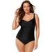 Plus Size Women's Ruched Twist Front One Piece Swimsuit by Swimsuits For All in Black (Size 18)