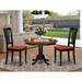 East West Furniture 3 Piece Modern Dining Table Set- a Wooden Table with Pedestal and 2 Kitchen Dining Chairs.(Finish Options)