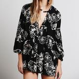 Free People Dresses | Free People Floral Print Swing Tunic/Dress | Color: Black/White | Size: Xs