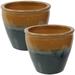 Sunnydaze Set of 2 Chalet Glazed Ceramic Planter - Forest Lake Green - 12-Inch