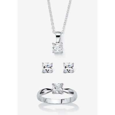 Women's 3-Piece Birthstone .925 Silver Necklace, Earring And Ring Set 18" by PalmBeach Jewelry in April (Size 9)