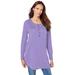 Plus Size Women's Fine Gauge Drop Needle Henley Sweater by Roaman's in Vintage Lavender (Size L)