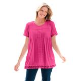 Plus Size Women's Lace-Trim Pintucked Tunic by Woman Within in Raspberry Sorbet (Size 5X)