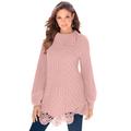 Plus Size Women's Cable Sweater by Roaman's in Soft Blush (Size 3X)