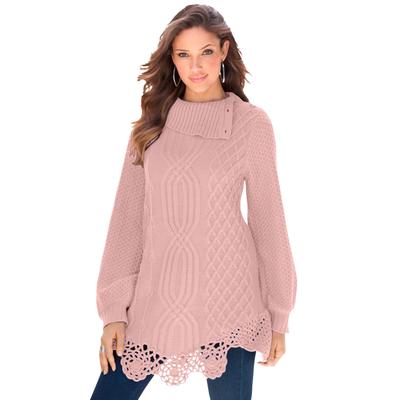 Plus Size Women's Cable Knit Pullover Sweater by Roaman's in Soft Blush (Size 3X)