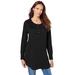 Plus Size Women's Fine Gauge Drop Needle Henley Sweater by Roaman's in Black (Size 6X)