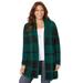 Plus Size Women's Country Village Sweater Cardigan by Catherines in Emerald Black Buffalo Plaid (Size 4X)