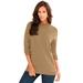 Plus Size Women's Fine Gauge Drop Needle Mockneck Sweater by Roaman's in Soft Camel (Size 5X)