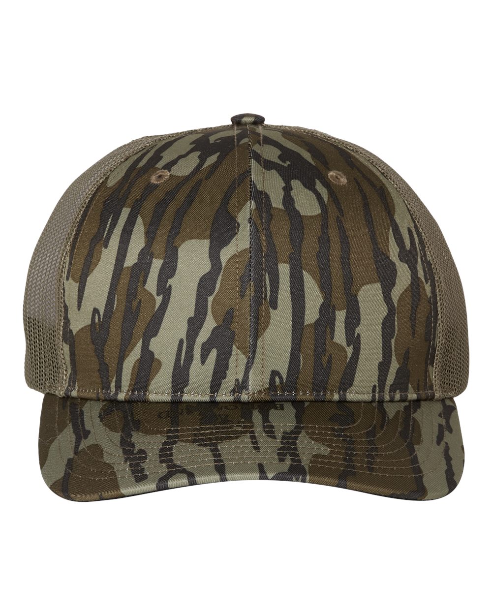 Richardson 112P Trucker Snapback Cap in Mossy Oak Bottomland/Loden size Adjustable | Cotton/Polyester Blend