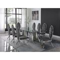 Best Quality Furniture 9 - Piece Dining Set Glass/Upholstered/Metal in Gray | Wayfair D03-8SC61