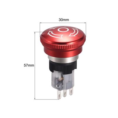 16mm Latching Emergency Stop Push Button Switch AC250V 5A 1NO 1NC w Plug Wire - Red