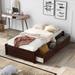 Twin Size Platform Storage Bed with Solid Pine Wood&3 Drawers - Cherry