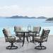 Hanover Lavallette 5-Piece Dining Set in Silver Linings with 4 Swivel Rockers and a 52-In. Round Glass-Top Table