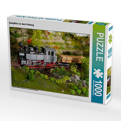 Puzzle CALVENDO Puzzle Dampflok vor dem Holzzug - 1000 Teile Foto-Puzzle glückliche Stunden Kinder