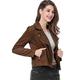 Allegra K Women's Short Jacket Soft Moto Zip Up Pockets Faux Suede Biker Jackets Dark Brown 16