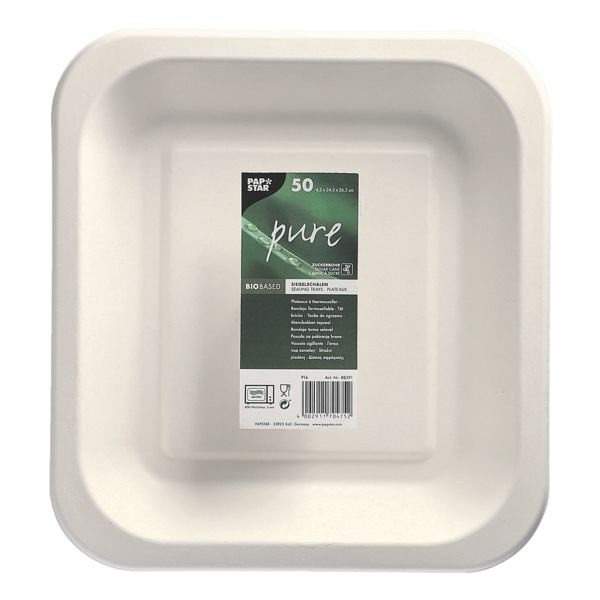 Papstar 50 Siegelschalen Zuckerrohr ungeteilt weiß - 4,2 x 24,5 x 26,5 cm weiß Image