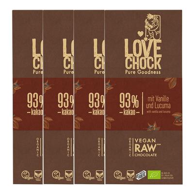 Lovechock Bio rohe Schokolade, 93 % Kakao, Tafel 4x70 g Schokolade Image
