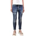 Jewelly Women's stretch jeans, destroyed look denim trousers, with visible button placket, Destroyed Denim, M