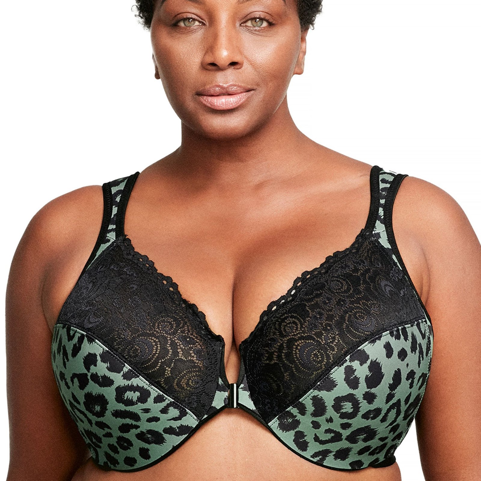 Glamorise Front-Close Wonderwire Bra (Size 44-H) Leopard, Elastine,Nylon,Polyester
