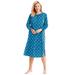 Plus Size Women's Long-Sleeve Henley Print Sleepshirt by Dreams & Co. in Deep Teal Hearts (Size S) Nightgown