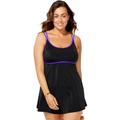 Plus Size Women's Lingerie Strap Swimdress by Swimsuits For All in Black Electric Iris (Size 16)