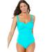 Plus Size Women's Ruched Twist Front One Piece Swimsuit by Swimsuits For All in Saltwater Happy (Size 6)