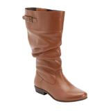 Wide Width Women's The Monica Wide Calf Leather Boot by Comfortview in Dark Cognac (Size 11 W)