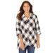 Plus Size Women's Buttonfront Plaid Tunic by Catherines in Black White Plaid (Size 3XWP)